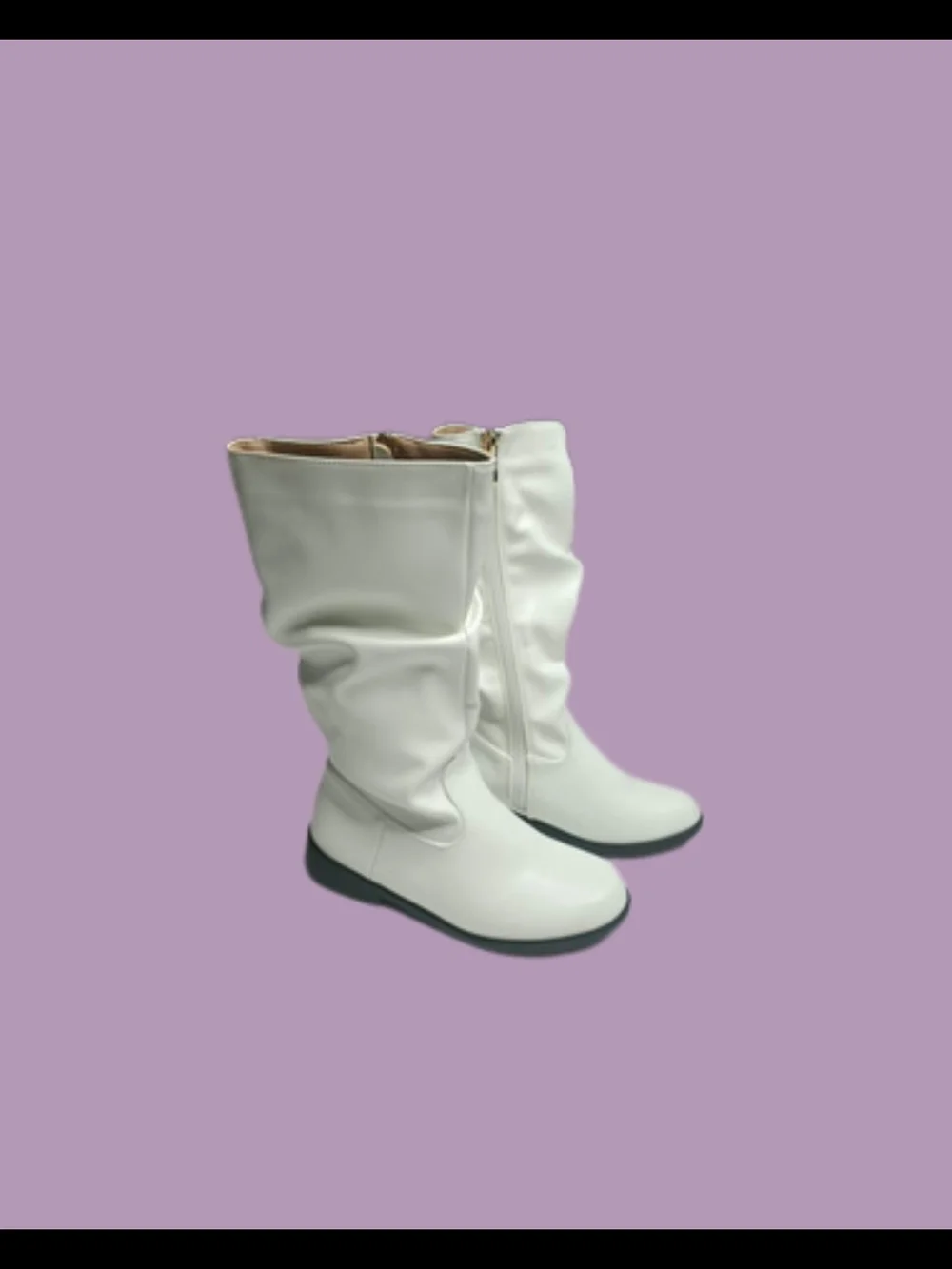 White Mid-Calf Slouch Leather Boots - Girls